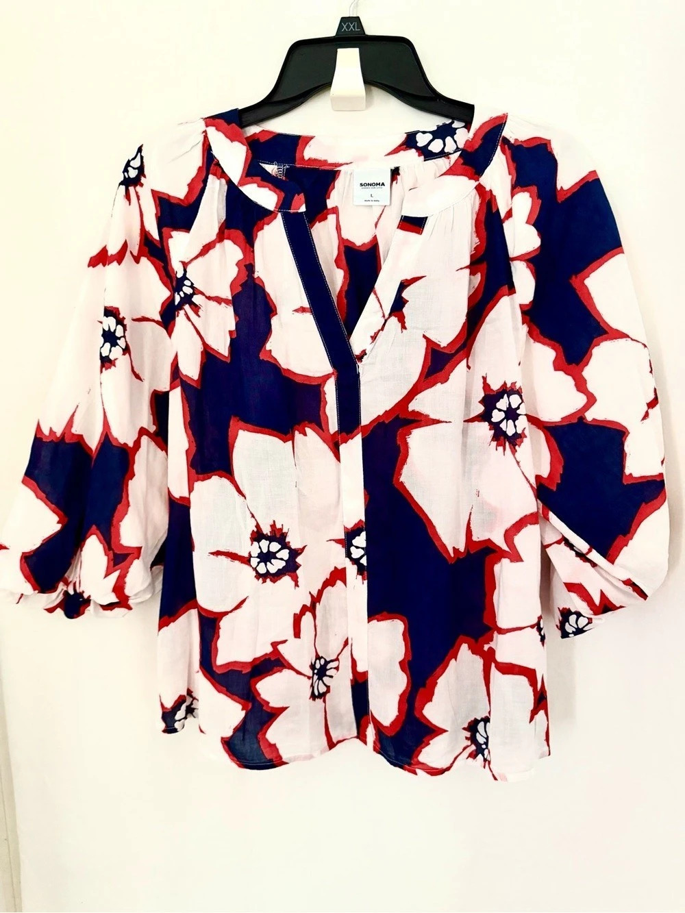 SONOMA Floral Blouse in Blue & Red Size Large NWT